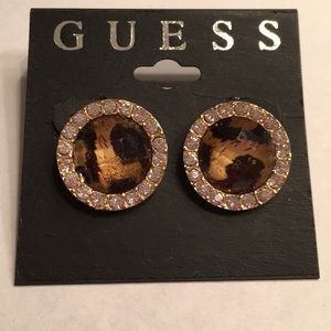 New Guess gold metal stones w/insert earrings